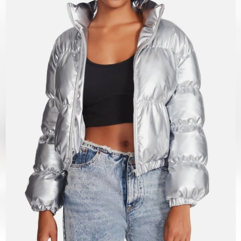 Y2K Steve Madden Silver Puffer Jacket Size Large Women's, Gorgeous!